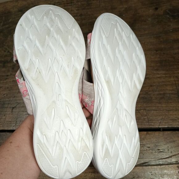 Skechers Sz 10 Sandals Slides Taupe Pink Shoes Open Toe On The Go Walk - Picture 4 of 6